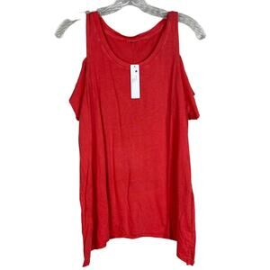 LA Made, Bright red, pink cold shoulder, short sleeve top